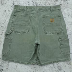 Vintage Y2K Faded Green Carhartt Carpenter Shorts B25 MOS 33x7.75